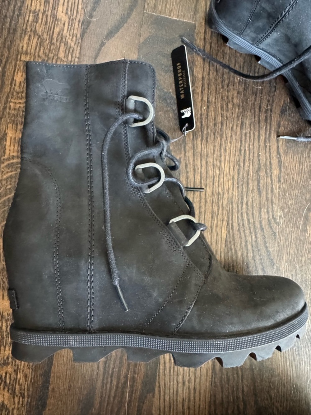 Sorel Black Lace-Up Waterproof Wedge Boots - Picture 4 of 5